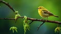 Warbler On Wood Branch: Ultraviolet Landscape Photography In Angura Kei Style