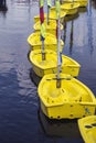 Small yellow boats on the water