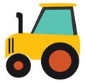 Painting a small tractor set on isolated white background viewed from the side, vector or color illustration