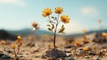 a small yellow flower is growing out of the ground in the desert Royalty Free Stock Photo