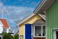 Small yellow house with blue door Royalty Free Stock Photo