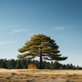 a small yellow house in the middle of a field Royalty Free Stock Photo