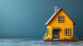 Small Yellow House on Wooden Table