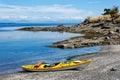 Small yellow kayak at East Point, Saturna Island, Canada