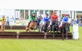 Small young children racing on shetland ponies