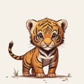 A small and young cute tiger. The baby tiger looks at the viewer with a sympathetic look. Royalty Free Stock Photo