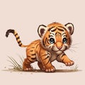 A small and young cute tiger. The baby tiger looks at the viewer with a sympathetic look. Royalty Free Stock Photo