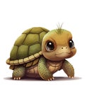 A small and young cute turtle. Baby turtle with a sympathetic look looks.