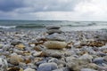 Small zen stone tower on the beach Royalty Free Stock Photo