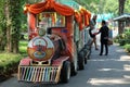 Small zoo train, small train travel in zoo Royalty Free Stock Photo
