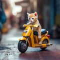 the smallest cat ride on the motorcycle generative AI Royalty Free Stock Photo