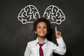 Smart african american child student boy with big brain, idea and brainstorming concept Royalty Free Stock Photo