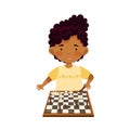 Smart African American Girl Character Playing Chess on Checkered Chessboard Vector Illustration Royalty Free Stock Photo