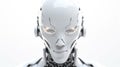 Android head close up with humanoid features. Futuristic robot face. AIG35.