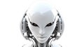 Android head close up with humanoid features. Futuristic robot face. AIG35.