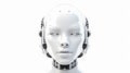 Android head close up with humanoid features. Futuristic robot face. AIG35.