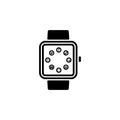 smart android watch, hand clock black icon