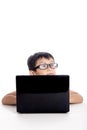 Smart asian boy with laptop Royalty Free Stock Photo