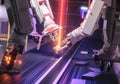 Smart automation industry robot in action welding metall - industry 4.0 concept
