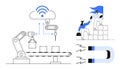 Automation and Teamwork Concepts with Cloud Technology, Assembly Line, Business Collaboration, and Magnet Symbol Royalty Free Stock Photo