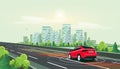 Smart Autonomous Driverless Electric Car Driving on Highway Road to the City Center Royalty Free Stock Photo