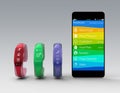 Smart bands and smart phone on gray background