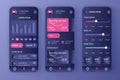 Smart banking unique neomorphic design kit. Financial app for credit card balance, analytics and payment limits settings. Online