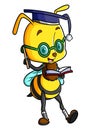The smart bee is studying with a book and holding pencil Royalty Free Stock Photo