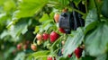 A smart berry picker uses optical sensors to scan a strawberry bush and determine the perfect time to pick each berry
