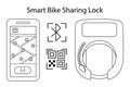 Smart bike lock for rental and sharing services of bicycles or scooters. The lock on the wheel opens using a mobile app and qr