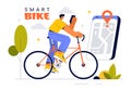 Smart Bike Vector Illustration featuring a Navigation App with a Map, Location Pin, and Tracking Mobile Applications Concept