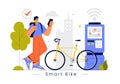 Smart Bike Vector Illustration featuring a Navigation App with a Map, Location Pin, and Tracking Mobile Applications Concept