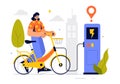 Smart Bike Vector Illustration featuring a Navigation App with a Map, Location Pin, and Tracking Mobile Applications Concept