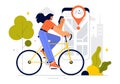 Smart Bike Vector Illustration featuring a Navigation App with a Map, Location Pin, and Tracking Mobile Applications Concept