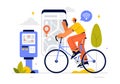 Smart Bike Vector Illustration featuring a Navigation App with a Map, Location Pin, and Tracking Mobile Applications Concept
