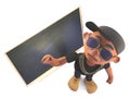 Smart black hiphop rapper teaches a lesson at the chalkboard, 3d illustration