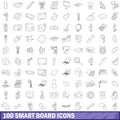 100 smart board icons set, outline style
