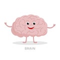 Smart brain cartoon character isolated on white background. Brain icon vector flat design. Healthy strong organ concept Royalty Free Stock Photo