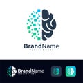 brain technology logo with pixels sign concept