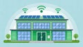 smart building showcasing energy efficiency through solar panels and technology. design emphasizes sustainability and modern Royalty Free Stock Photo