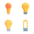 Smart bulb icons set cartoon vector. Various glowing smart lamp