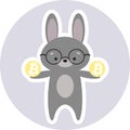 Smart bunny cryptoinvestor holding Bitcoins