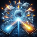 Smart Burst Data Transfer Visual of data packets rapidly transfe