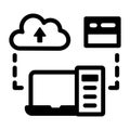 A glyph style icon showing cloud upload processing Royalty Free Stock Photo