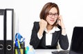 The smart business woman acting glad and success with her targets customer Royalty Free Stock Photo