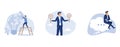 smart businessman assemble last piece of jigsaw to complete lightbulb idea puzzle, smart businessman holding waring thumb up and