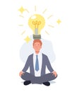 smart Businessman thinking during meditation,got an idea. flat vector cartoon illustration Royalty Free Stock Photo