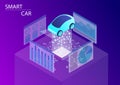 Smart car and autonomous driving concept. 3d isometric vector illustration