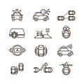 Smart car and hands free driving automatic system vector line icons