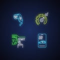 Smart car technologies neon light icons set